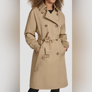 Karl Lagerfeld Gabardine Rushed Sleeve Trench Coat NWT
